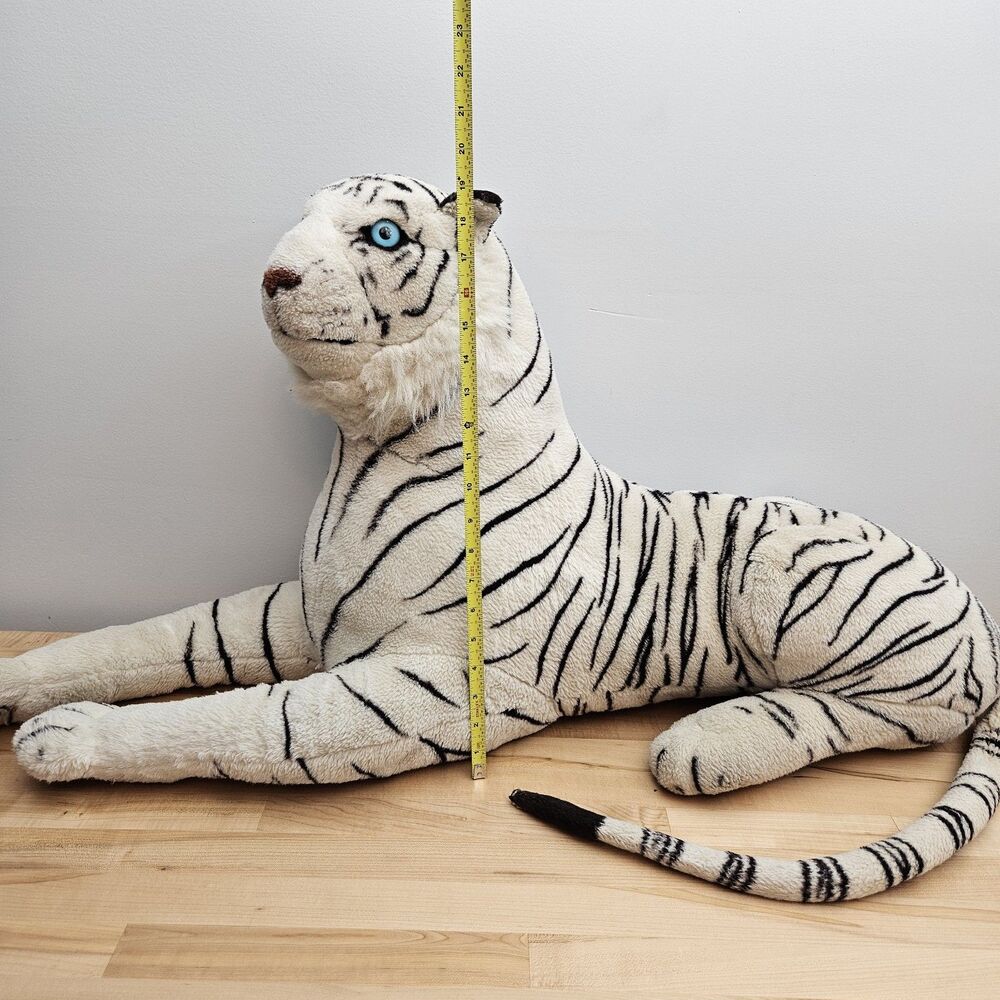 36" Vtg Large Kellytoy Plush Siberian Tiger Stuffed White Toy Animal Blue Eyes - Picture 2 of 16